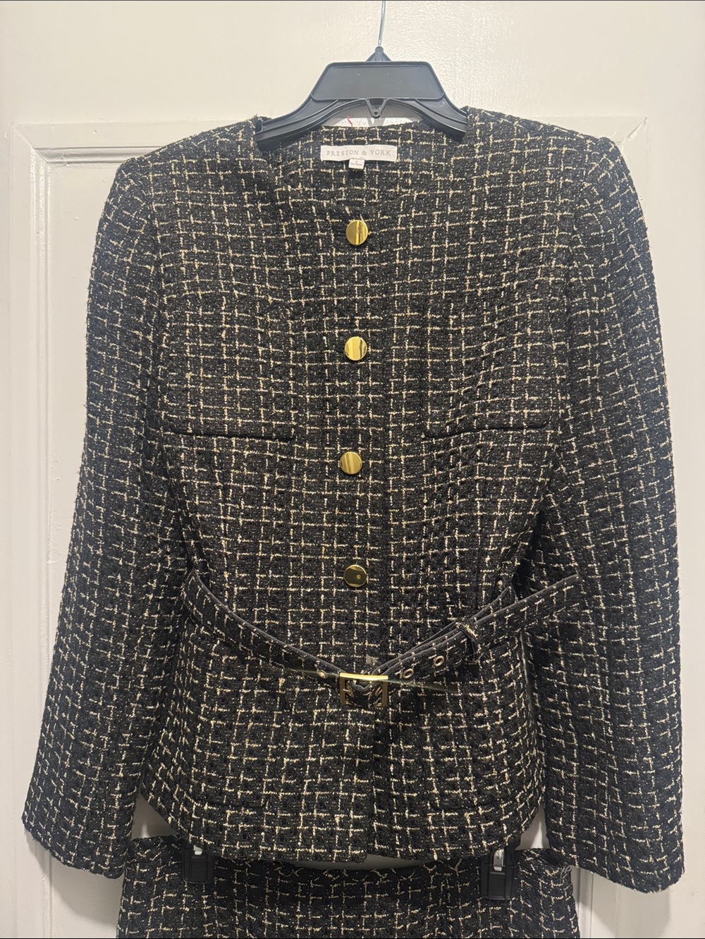Preston & York Black and Gold Tweed Skirt Suit Set - Picture 2 of 6